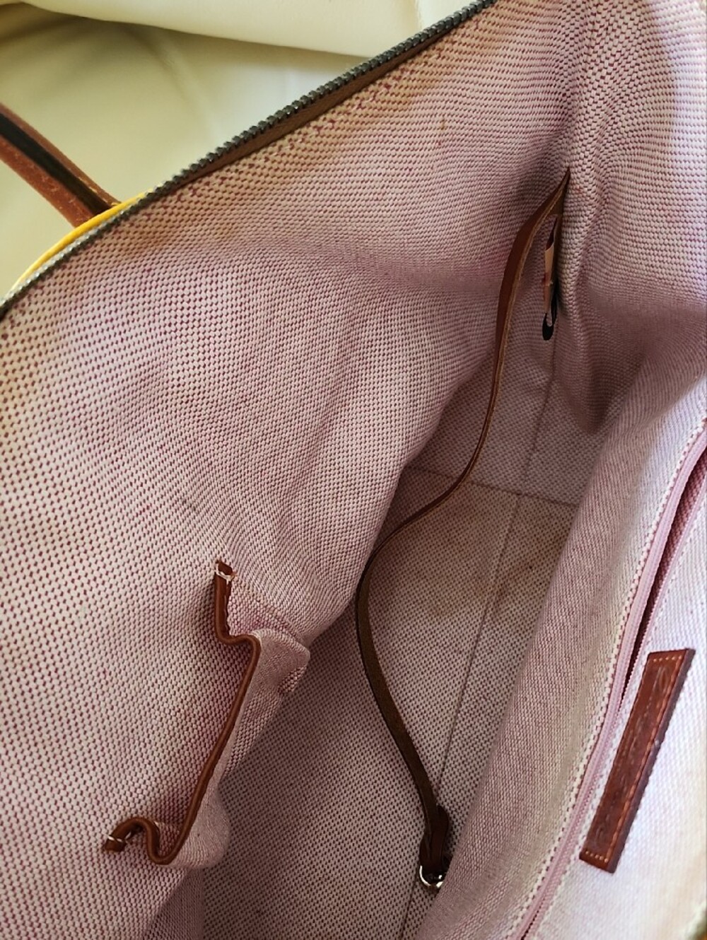 Dooney & Bourke Yellow Leather Tote with Brown Trim and Handles - Picture 3 of 11